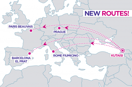 New Wizz Air routes from Kutaisi to Paris, Rome, Barcelona and Prague